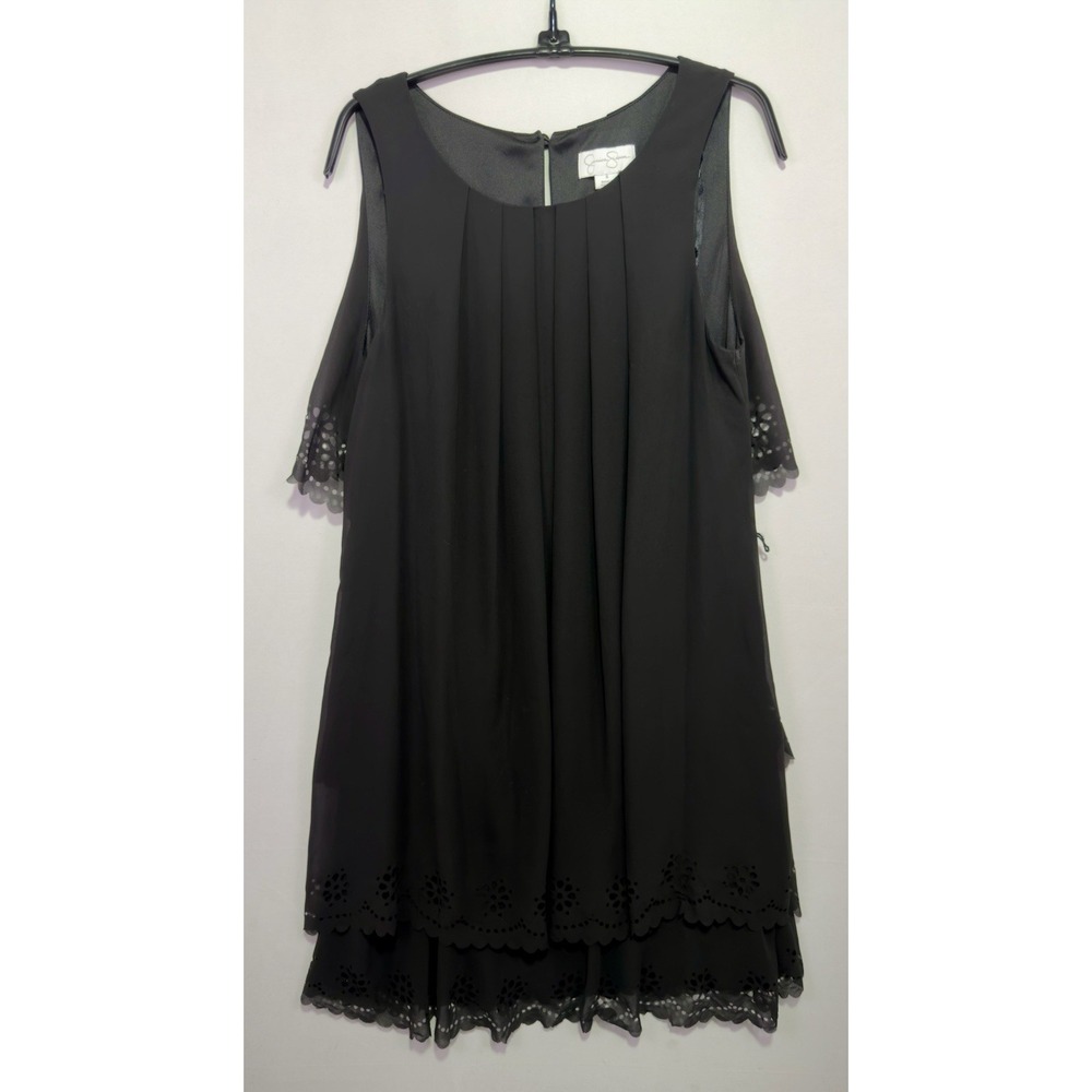 Jessica Simpson Dress Womens 8 Black Tiered Laser Cut Scalloped Sleeveless